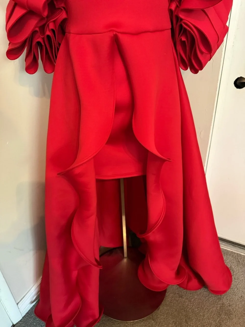Off-Shoulder Red High-Low Ruffle Formal Dress - Picture 11 of 13